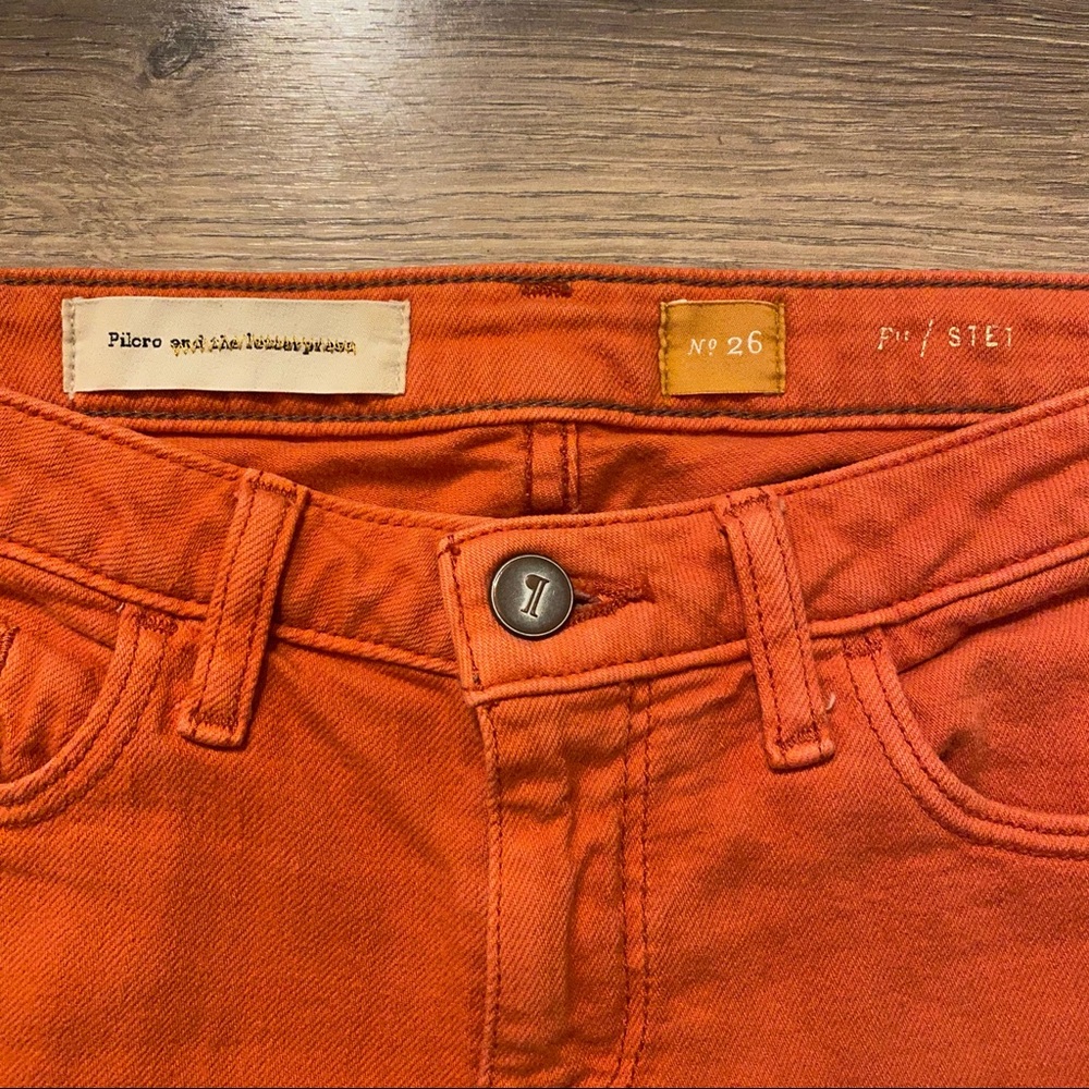 Anthro Pilcro Orange Stet Cropped Skinny Jeans - Picture 3 of 4